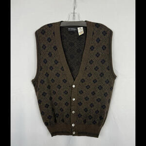 Holt Refrew Virgin Wool Argyle Vest Brown Size L
